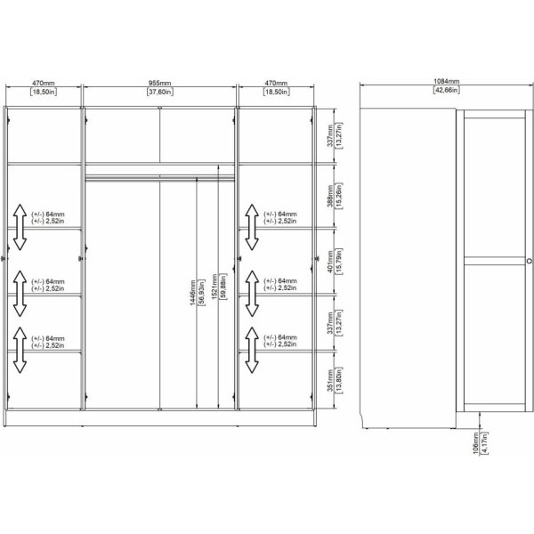 Coreline garderobeskab 4 døre, hvid