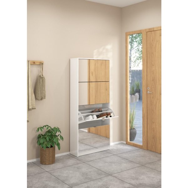 Coreline skoskab 4 låger/8 rum, spejl/hvid