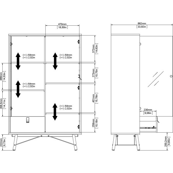 Serveline vitrineskab 2 døre/1 skuffe, eg
