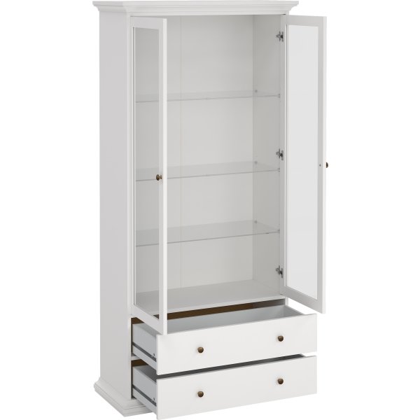 Serveline vitrineskab 2 døre/2 skuffer, hvid