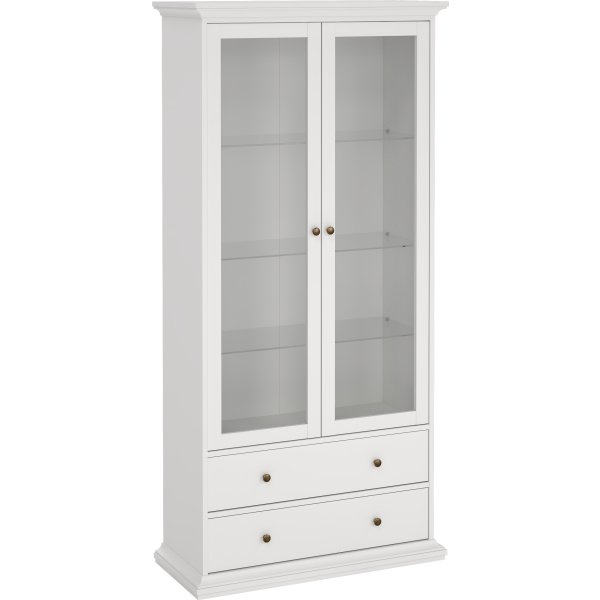 Serveline vitrineskab 2 døre/2 skuffer, hvid