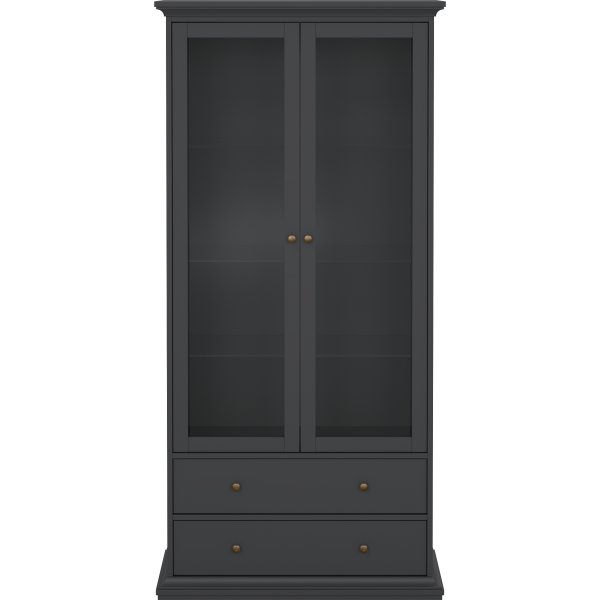 Serveline vitrineskab 2 døre/2 skuffer, mat grå