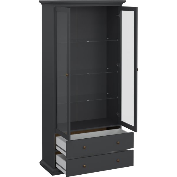 Serveline vitrineskab 2 døre/2 skuffer, mat grå