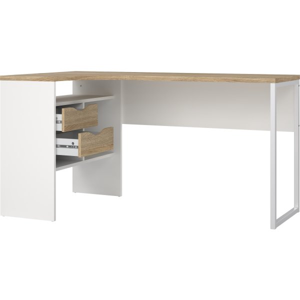 Small Officeline hjørneskrivebord 2 skuf, eg/hvid