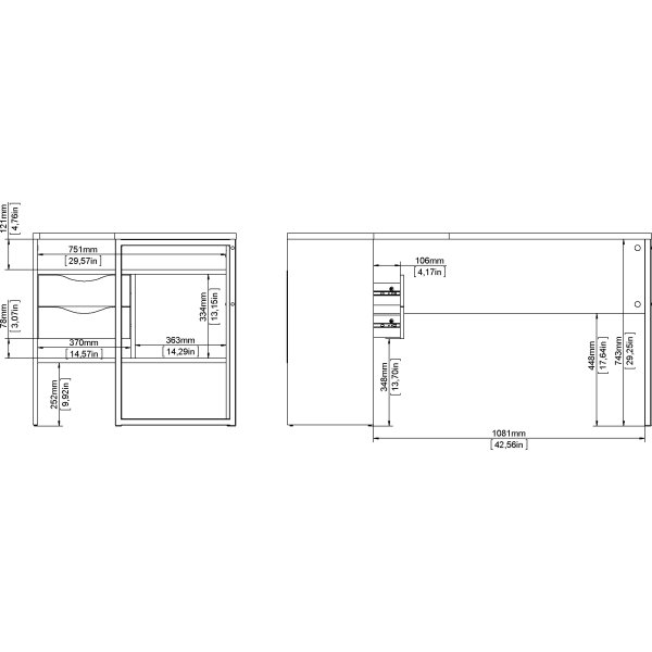 Small Officeline hjørneskrivebord 2 skuf, eg/hvid