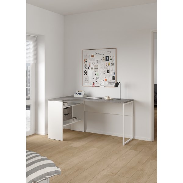 Small Officeline hjørneskrivebord 2 skuf, grå/hvid