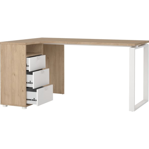 Small Officeline hjørneskrivebord 3 skuf, eg/hvid