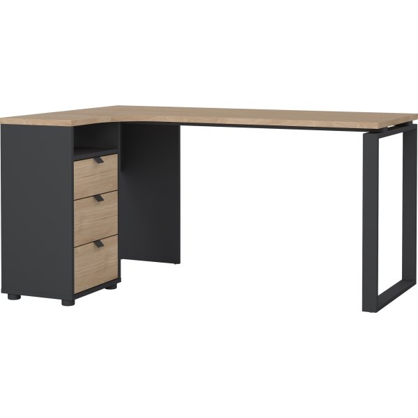 Small Officeline hjørneskrivebord 3 skuf, eg/grå