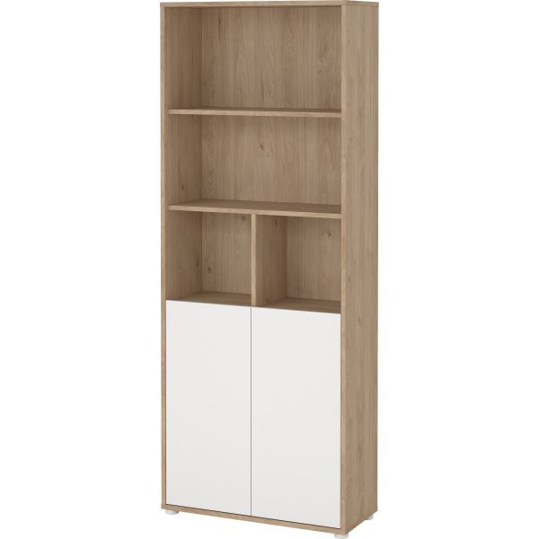 Small Officeline høj bogreol m/2 låger, hvid/eg