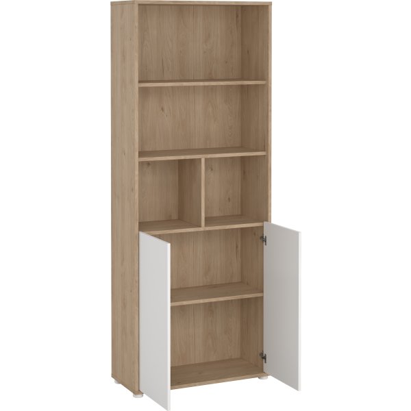 Small Officeline høj bogreol m/2 låger, hvid/eg