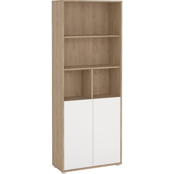 Small Officeline høj bogreol m/2 låger, hvid/eg