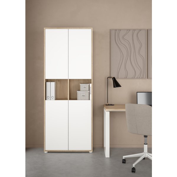 Small Officeline høj bogreol m/4 låger, hvid/eg