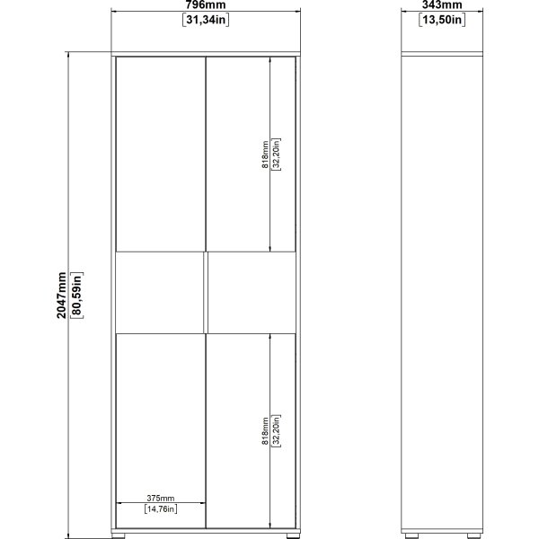 Small Officeline høj bogreol m/4 låger, hvid/eg