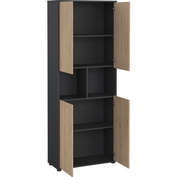 Small Officeline høj bogreol m/4 låger, grå/eg
