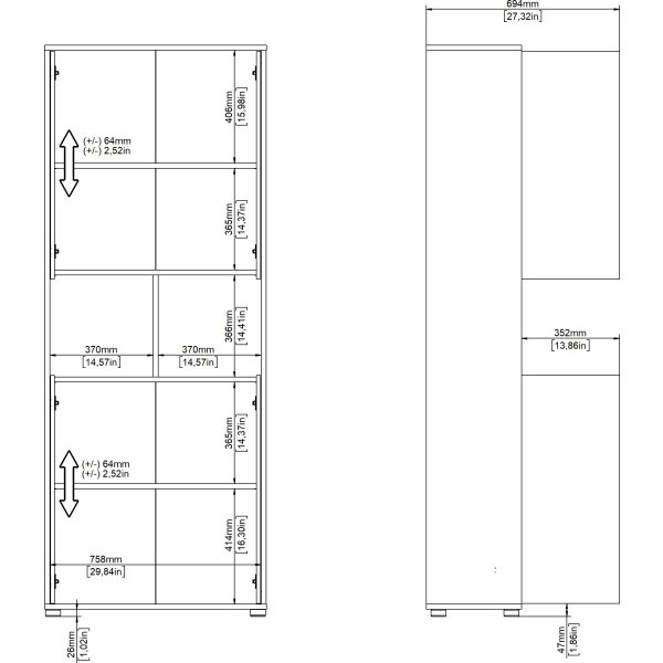 Small Officeline høj bogreol m/4 låger, grå/eg
