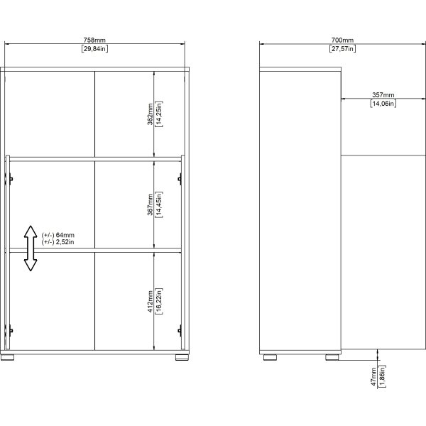 Small Officeline lav bogreol m/2 låger, hvid/eg