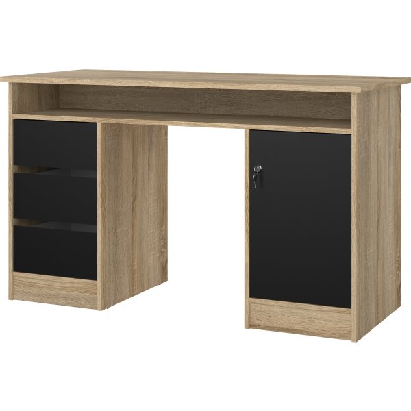 Small Officeline skrivebord 1 skab/3 skuf, eg/sort