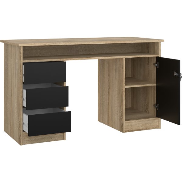 Small Officeline skrivebord 1 skab/3 skuf, eg/sort