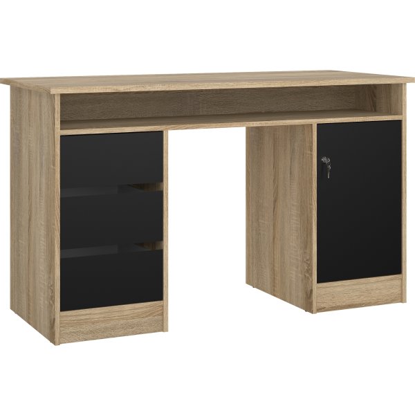 Small Officeline skrivebord 1 skab/3 skuf, eg/sort