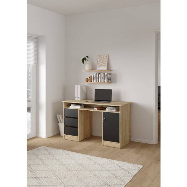 Small Officeline skrivebord 1 skab/3 skuf, eg/sort