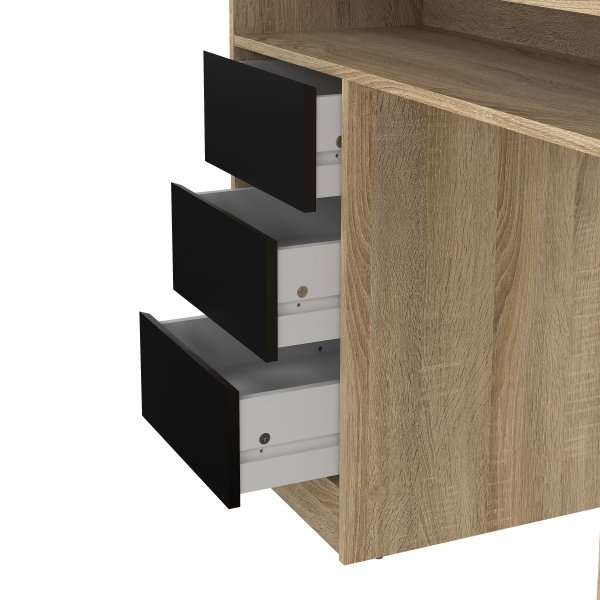 Small Officeline skrivebord 1 skab/3 skuf, eg/sort