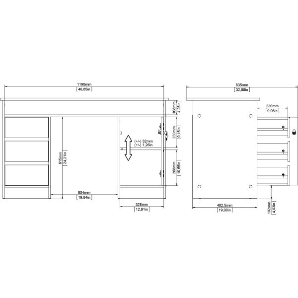 Small Officeline skrivebord 1 skab/3 skuf, eg/sort