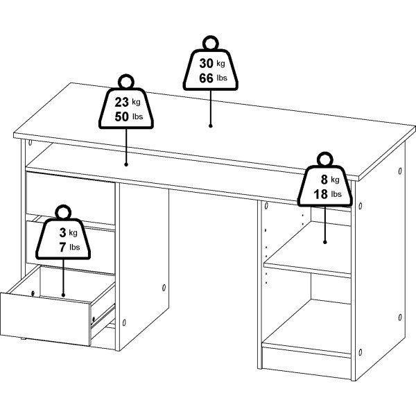 Small Officeline skrivebord 1 skab/3 skuf, eg/sort