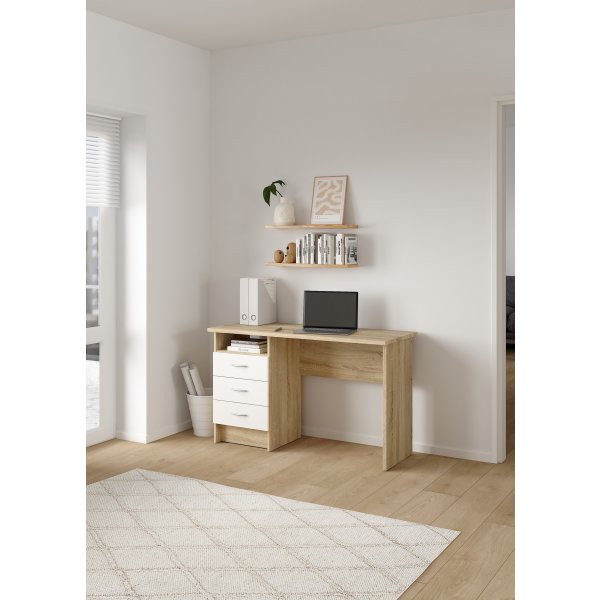 Small Officeline skrivebord 3 skuffer hnd, eg/hvid