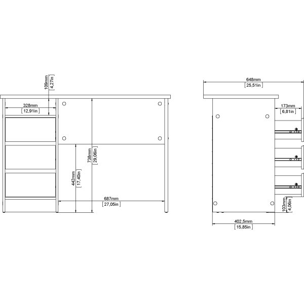 Small Officeline skrivebord 3 skuffer, gråbeige