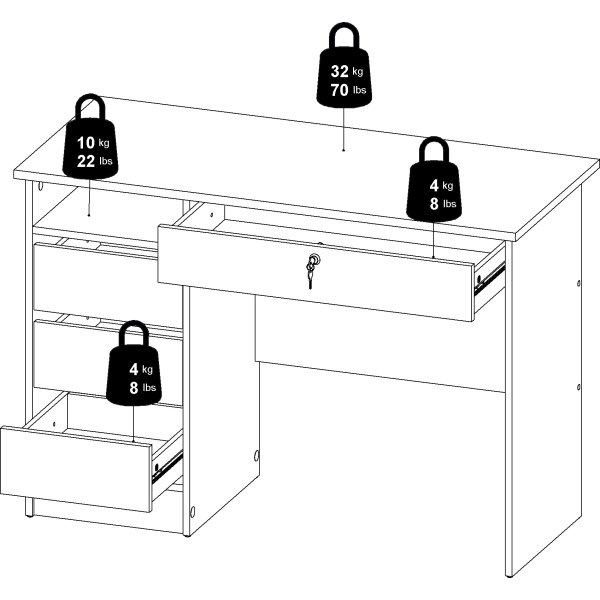 Small Officeline skrivebord 4 skuffer/1 lås, hvid
