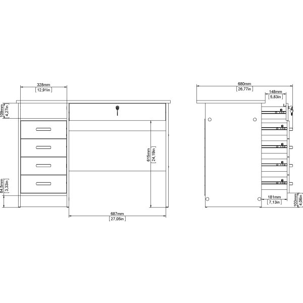Small Officeline skrivebord 5 skuffer/1 lås, eg