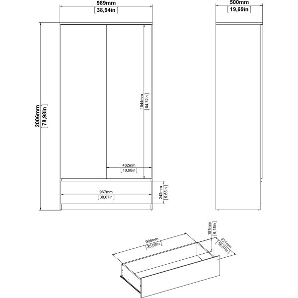 Coreline garderobeskab 2 døre/1 skuffe, højg. hvid