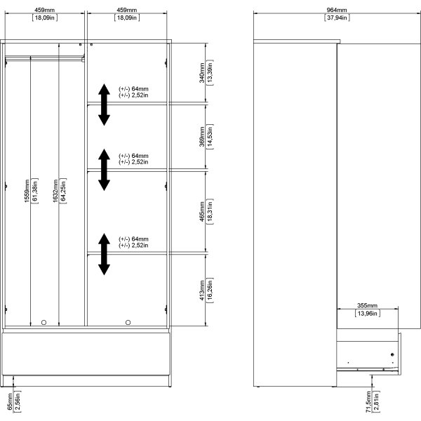 Coreline garderobeskab 2 døre/1 skuffe, højg. hvid