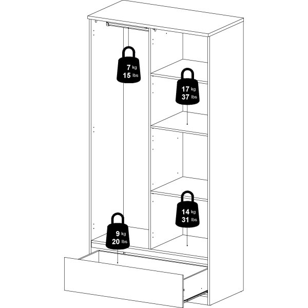 Coreline garderobeskab 2 døre/1 skuffe, højg. hvid