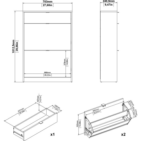Coreline skoskab 2 låger/1 skuffe, hvid
