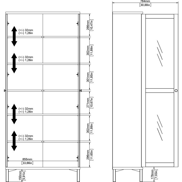 Serveline vitrineskab 2 døre, hvid