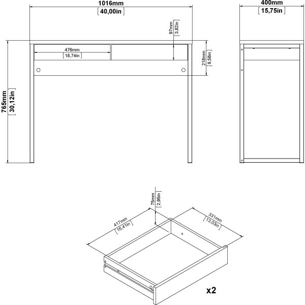 Small Officeline skrivebord 2 skuffer, hvid