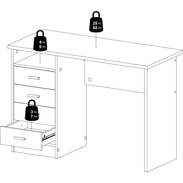 Small Officeline skrivebord 4 skuffer, hvid