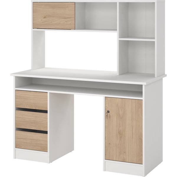 Small Officeline skrivebord m/overdel, eg/hvid