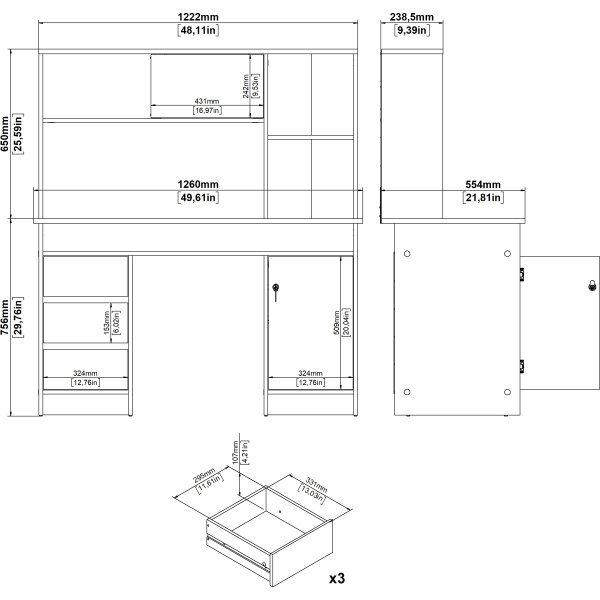 Small Officeline skrivebord m/overdel, eg/hvid