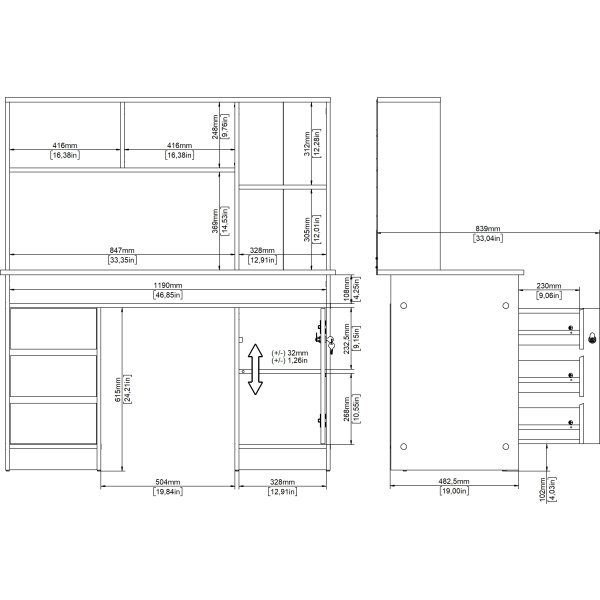 Small Officeline skrivebord m/overdel, eg/hvid