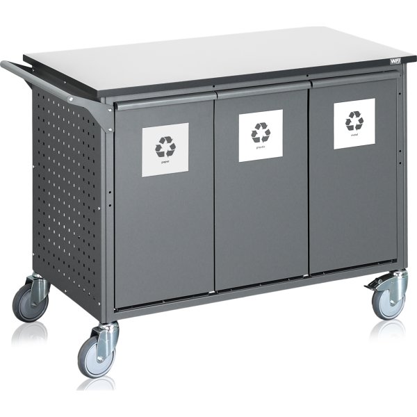 Affaldssorteringsvogn, 6 beholdere, 300 L., grå