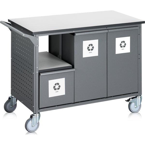 Affaldssorteringsvogn, 6 beholdere, 240 L., grå