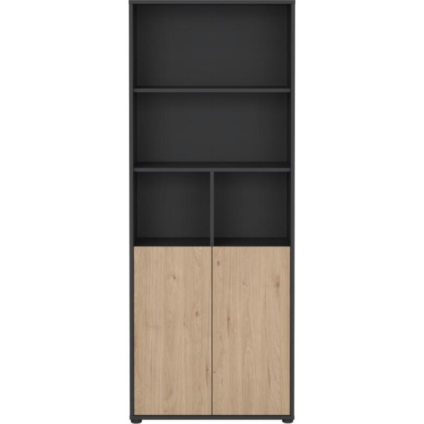 Small Officeline høj bogreol m/2 låger, grå/eg