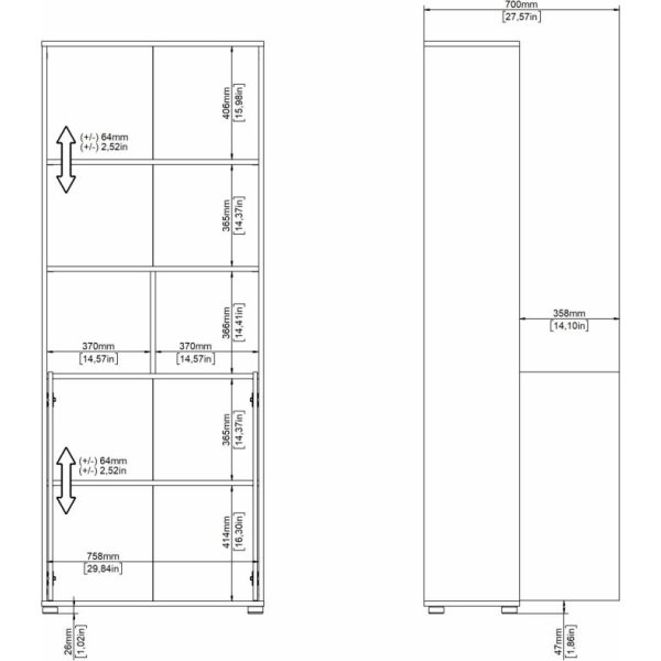 Small Officeline høj bogreol m/2 låger, grå/eg