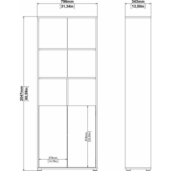 Small Officeline høj bogreol m/2 låger, grå/eg
