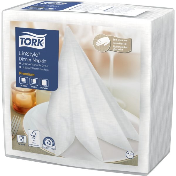 Tork Linstyle Middagsserviet, Hvid, 50 stk.
