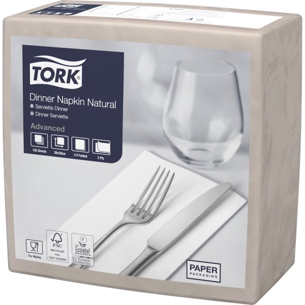 Tork Middagsserviet, 2-lag, Natur, 150 stk.