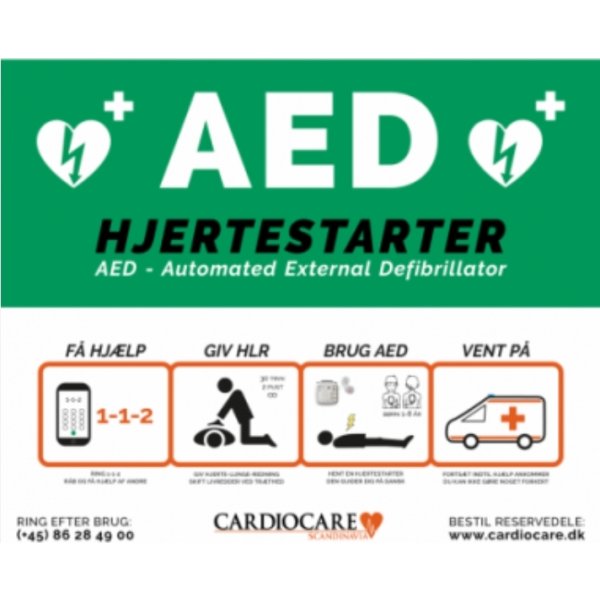 Cardiocare A3 hjertestarter skilt