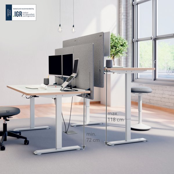 Leitz Ergo sidde-/ståbord 140x80 cm, hvid